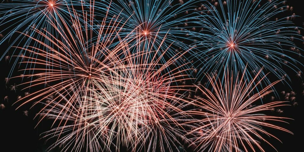 a bunch of fireworks are lit up in the night sky